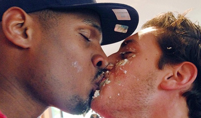 Michael Sam kissing boyfriend Vito Cammisano 