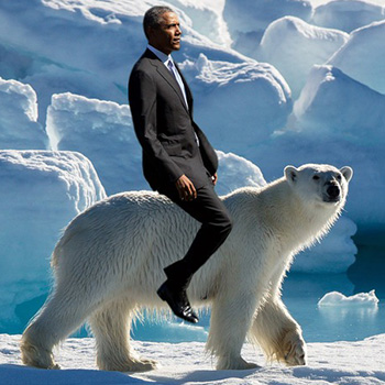 O rides a polar bear (with help of photoshop)